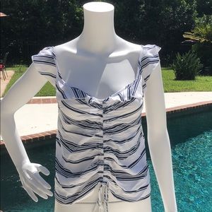 After Market striped v neck ruffled tank top.